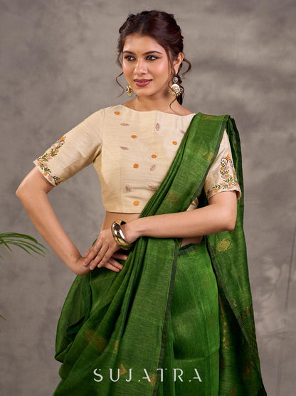Cream Cotton Silk Blouse with Floral Hand Embroidery All-over & Sleeves