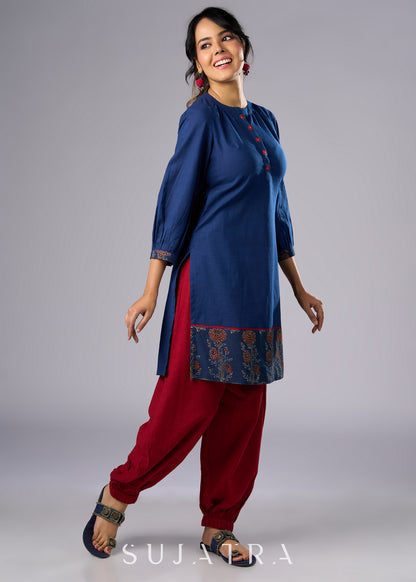Unique Hand Painted Cotton Ajrakh Tunic  - Pant Additional