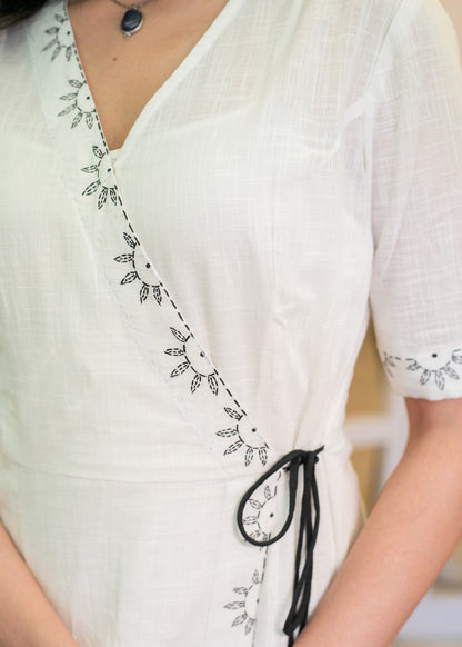 Classy White Mul Asymmetrical Handpainted Dress