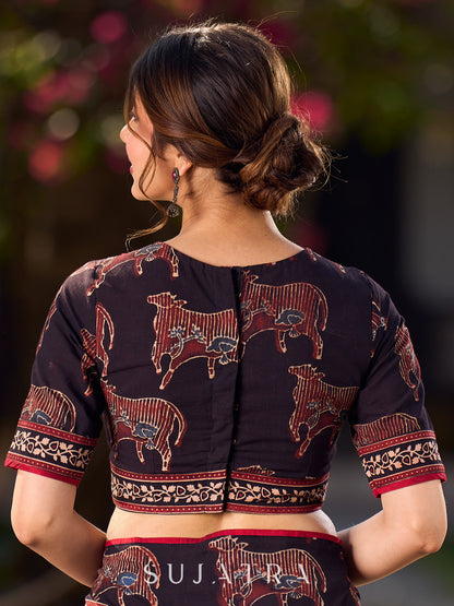 Black Cotton Pichwai Printed Ajrakh Blouse