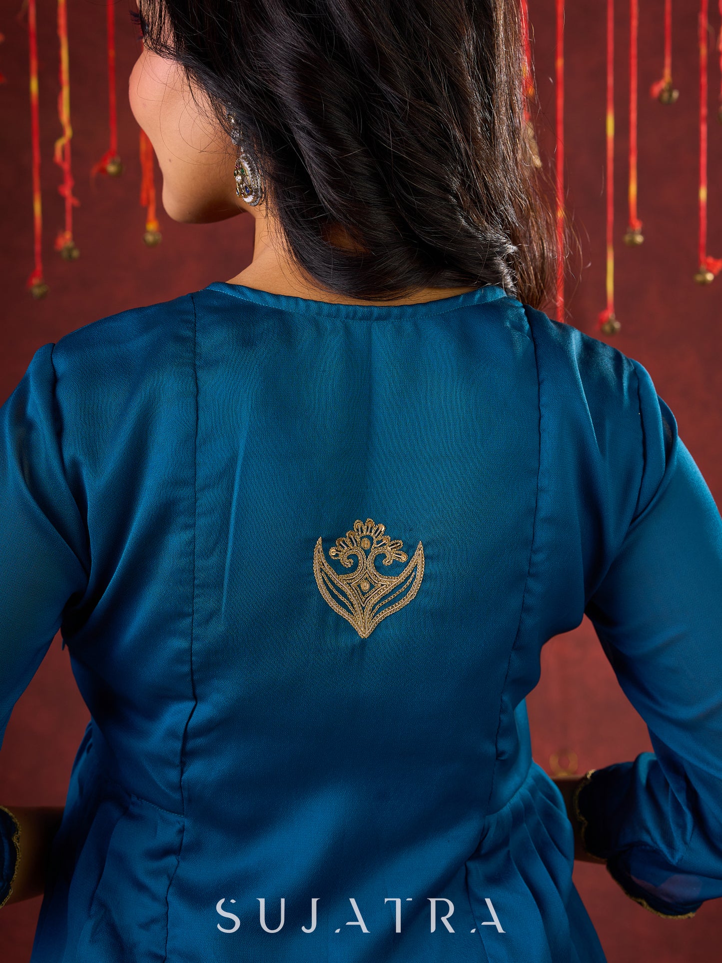 Teal Elegance Silk Panel Kurta with Minimalist Embroidery
