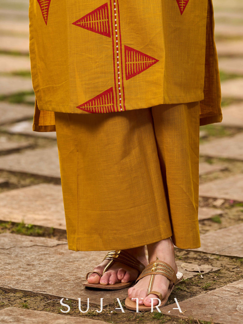 Mustard Cotton Wide Palazzo Pant