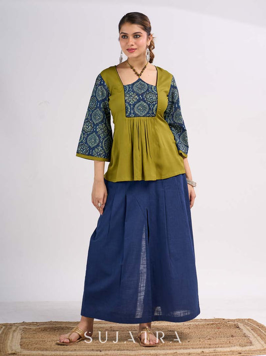 Navy Blue Cotton Paneled Skirt Cum Pant