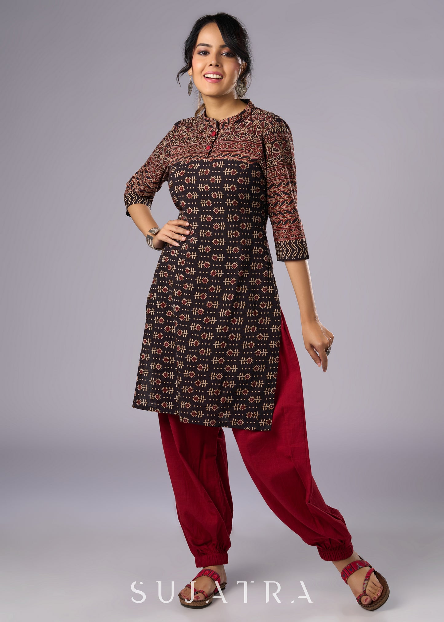 Exclusive Black Cotton Ajrakh Tunic  -Pant Additional