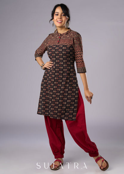 Exclusive Black Cotton Ajrakh Tunic  -Pant Additional