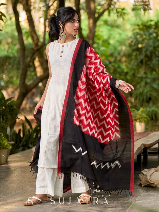 Modern Red & Black Combination Cotton Ikat Dupatta