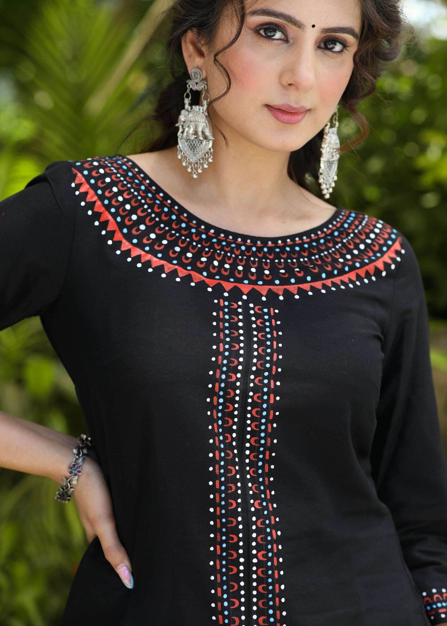Exclusive Straight Cut Black Cotton Silk Hand Painted Kurta - Cotton Silk Pant Optional