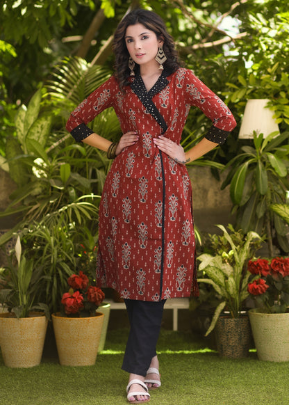 Stylish Cotton Printed Hand Embroidered Kurta -Pant Optional