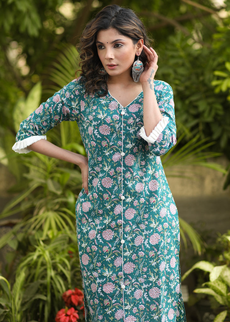 White Trail Cut Kurtis| Multi-color Floral Print at Rs.375/Piece in pune  offer by Drapdaily