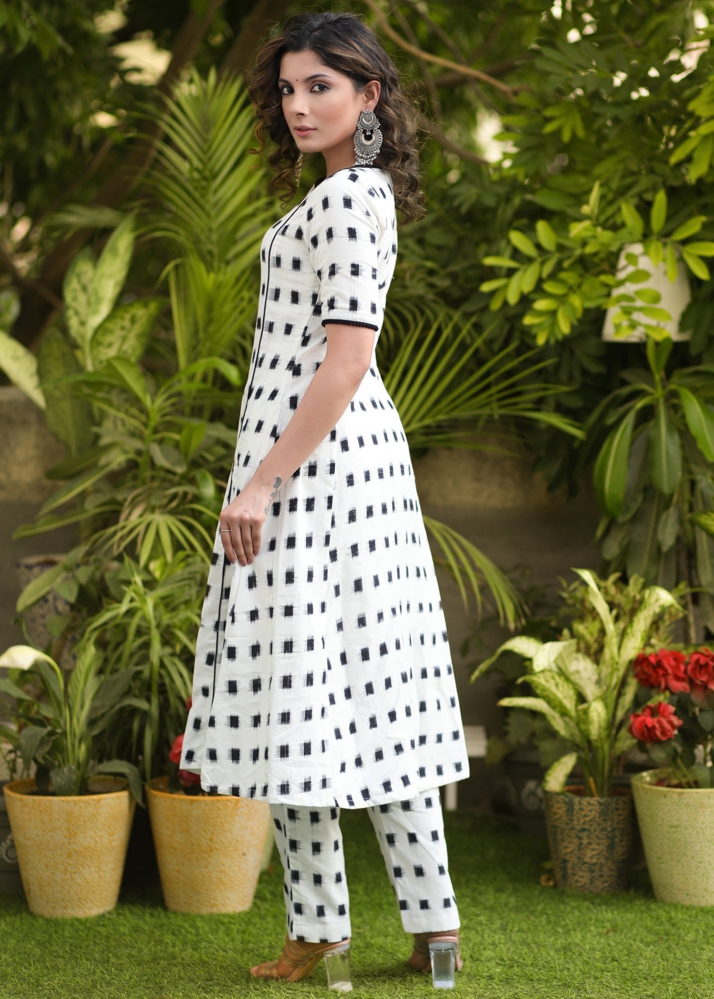 Beautiful Cotton White pure double Ikat Kurta - Pant Optional