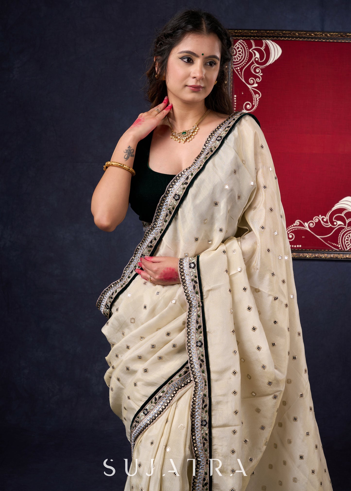 Classy Tissue saree with all-over work Highlighted with Beautiful border