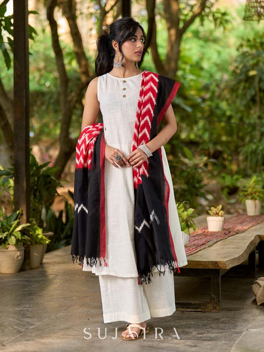 Modern Red & Black Combination Cotton Ikat Dupatta