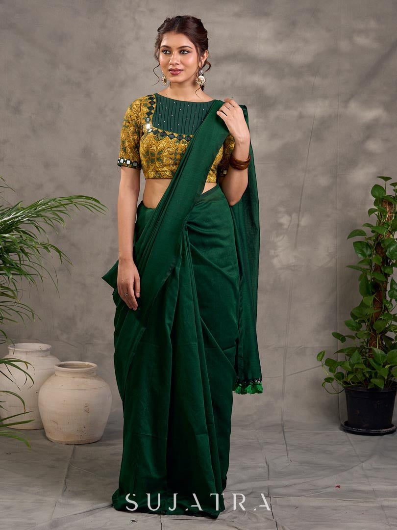 Sophisticated Bottle Green Cotton Saree