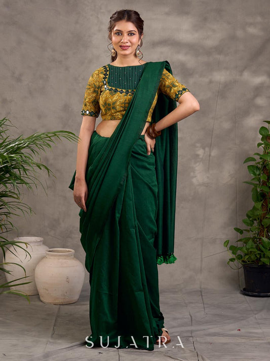 Sophisticated Bottle Green Cotton Saree