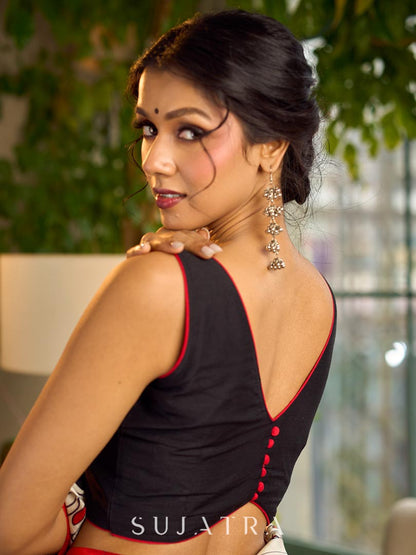 Chic Black Cotton Silk Sweetheart Neckline Sleeveless Blouse