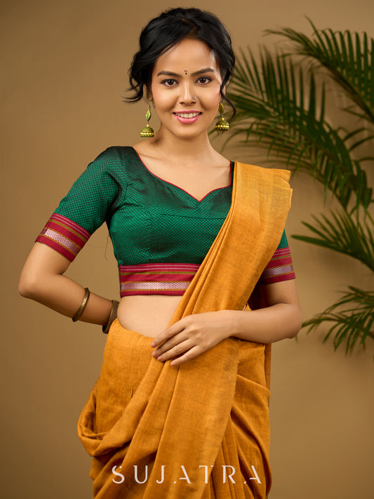 Traditional and evergreen green khun blouse - Optional Plain Saree