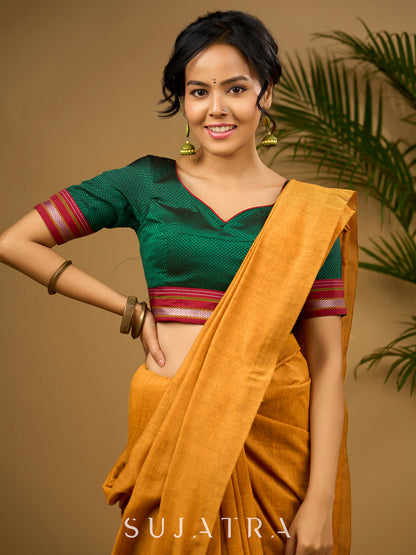 Traditional and evergreen green khun blouse - Optional Plain Saree