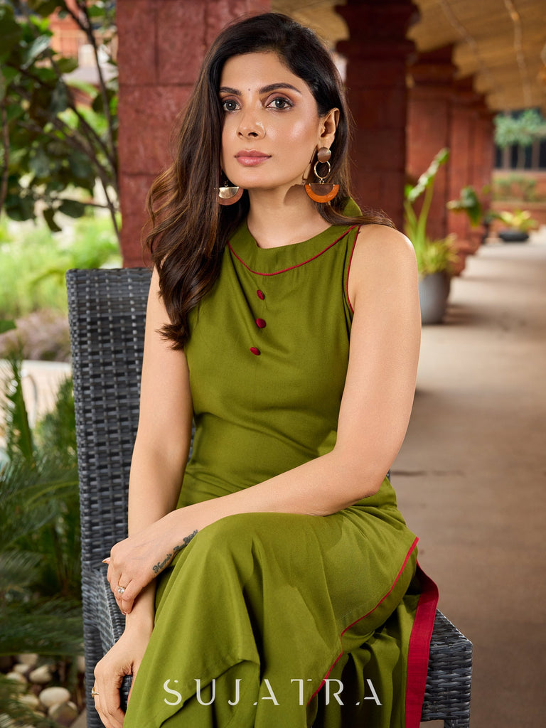 Mehndi green flowy  rayon halter neck kurta  - Pant Optional