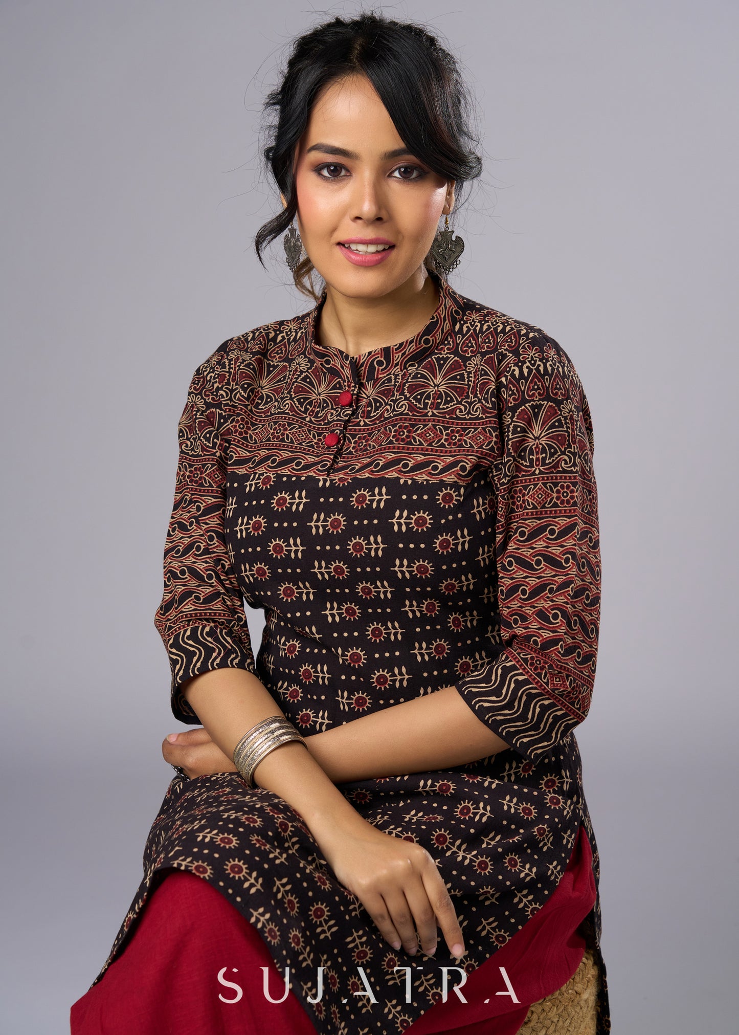 Exclusive Black Cotton Ajrakh Tunic  -Pant Additional
