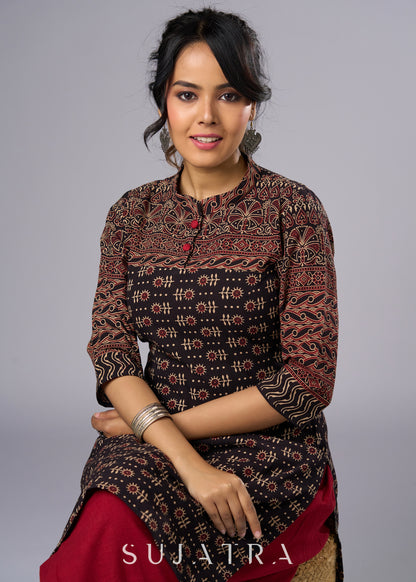 Exclusive Black Cotton Ajrakh Tunic  -Pant Additional