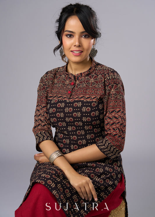 Exclusive Black Cotton Ajrakh Tunic  -Pant Additional