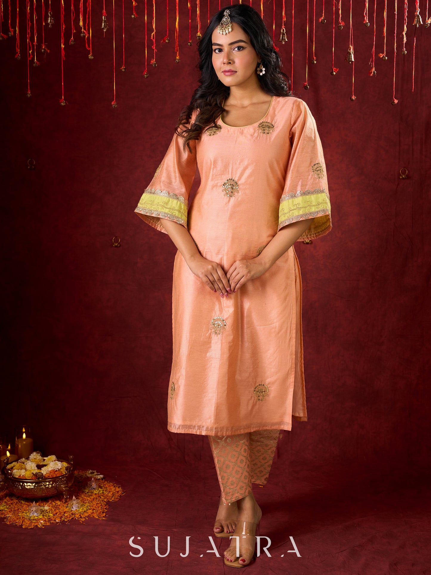 Peach Brocade Farsi Salwar