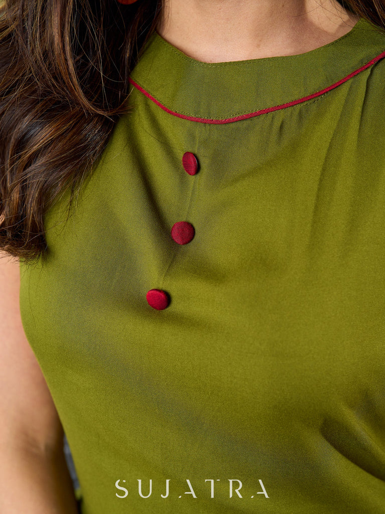 Mehndi green flowy  rayon halter neck kurta  - Pant Optional