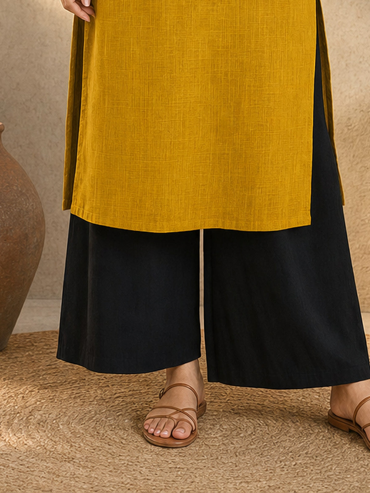 Simple Solid Black Cotton Pants