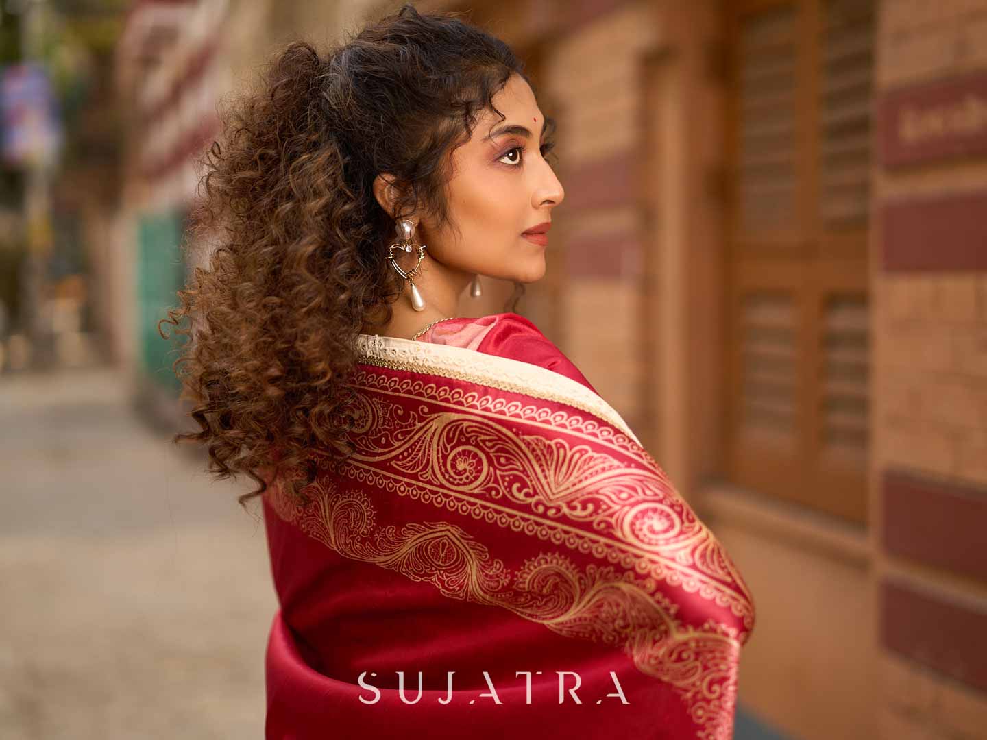 Blush Pink Art Silk Saree with Heritage Floral Print