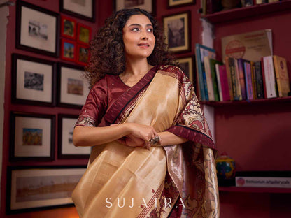 Deep Maroon Contemporary Printed Art Silk Saree