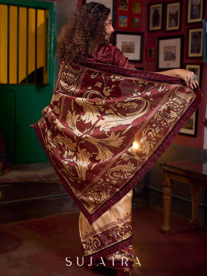 Deep Maroon Contemporary Printed Art Silk Saree