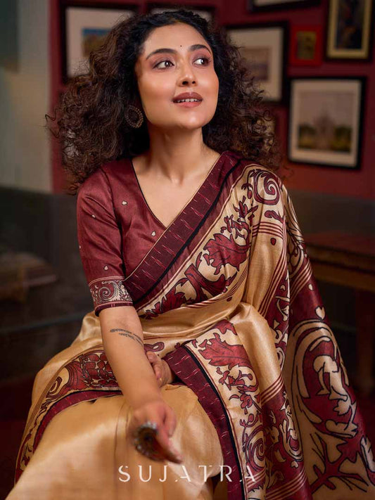 Deep Maroon Contemporary Printed Art Silk Saree