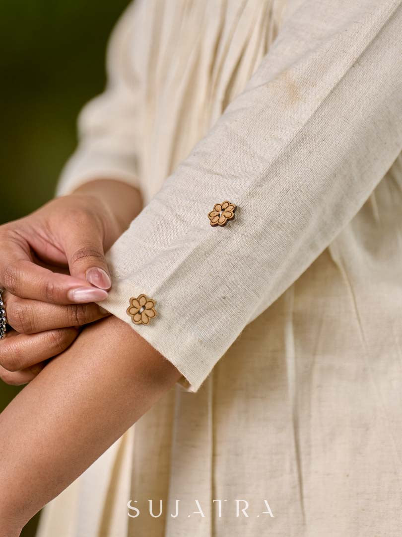Classic Ivory Cotton Kurta with Subtle Gather Detailing