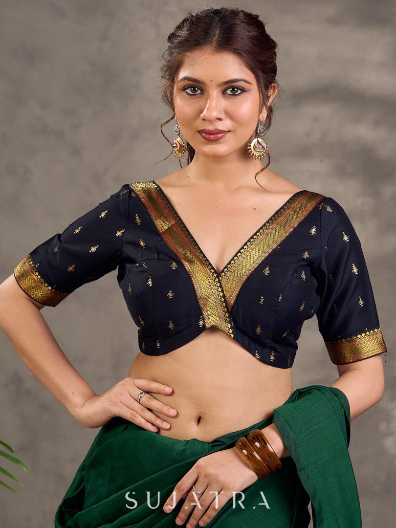 Contemporary Dark Bottle Green Cotton Saree