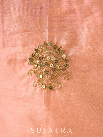 Graceful Peach-Green Combination Chanderi Kurta with Fine Embroidery