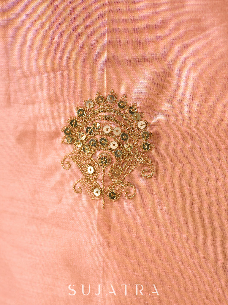 Graceful Peach-Green Combination Chanderi Kurta with Fine Embroidery