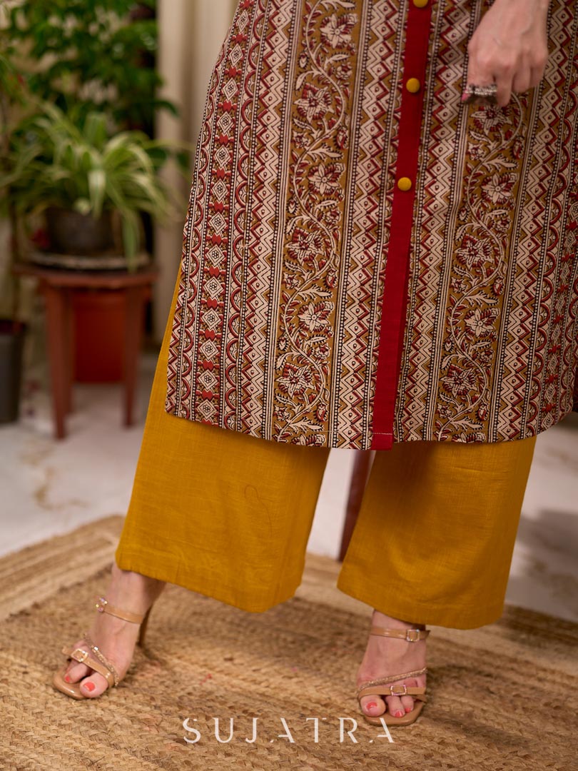 Mustard Solid Cotton Wide Leg Palazzo Pant