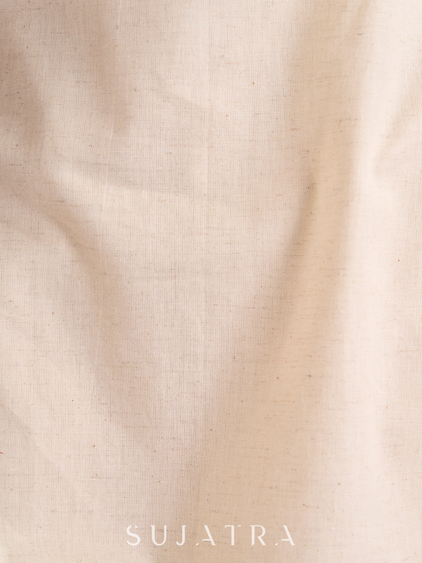 Elegant Off-White Cotton Flex Kurta with Graceful Orange Ikat Yoke, Collar & Cuffs
