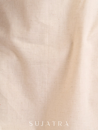 Elegant Off-White Cotton Flex Kurta with Graceful Orange Ikat Yoke, Collar & Cuffs