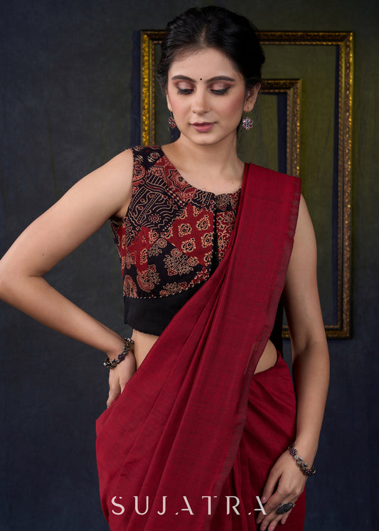 Trendy Ajrakh Sleeveless Patch Work Blouse