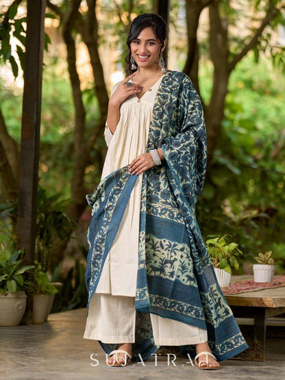 Classic Ivory Cotton Kurta with Subtle Gather Detailing