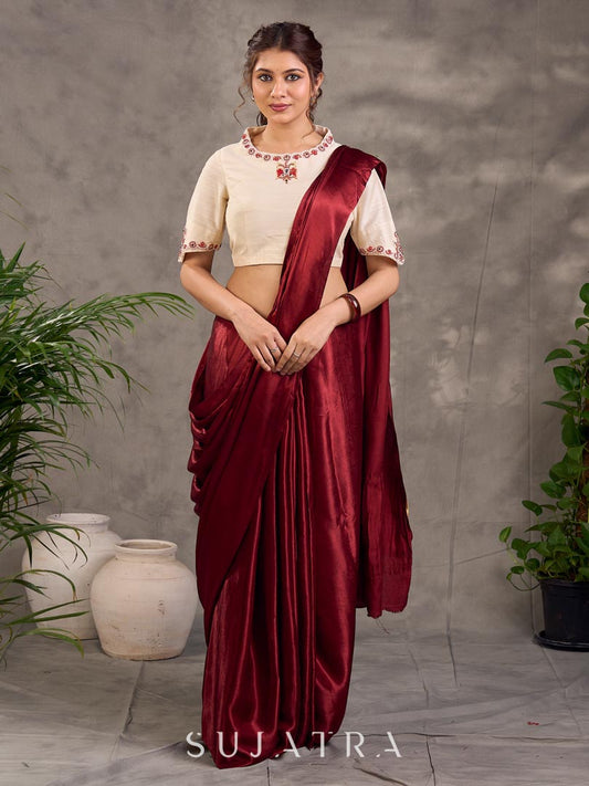 Maroon Lustrous Modal Silk Saree with Rich Zari Pallu