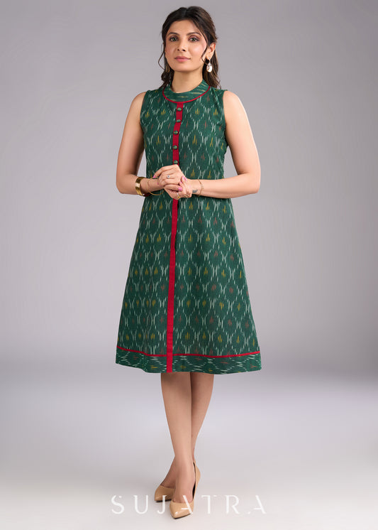 Ikat Emerald Green Cotton Sleeveless Dress