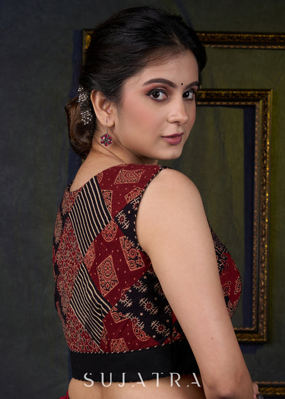 Trendy Ajrakh Sleeveless Patch Work Blouse