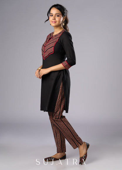 Elegant Black Cotton Ajrakh Combination Tunic -  Pant Additional