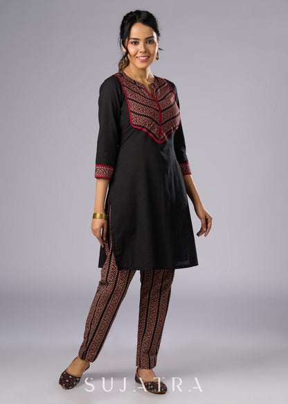Elegant Black Cotton Ajrakh Combination Tunic -  Pant Additional