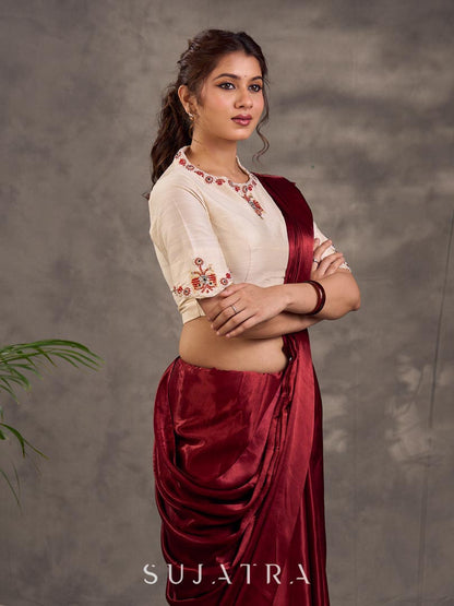 Maroon Lustrous Modal Silk Saree with Rich Zari Pallu