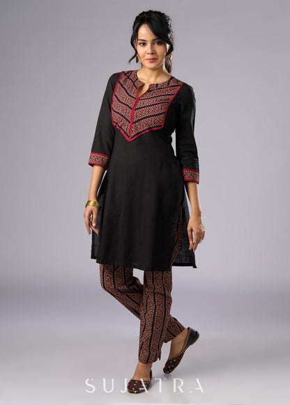 Elegant Black Cotton Ajrakh Combination Tunic -  Pant Additional