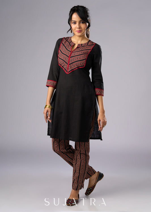 Elegant Black Cotton Ajrakh Combination Tunic -  Pant Additional
