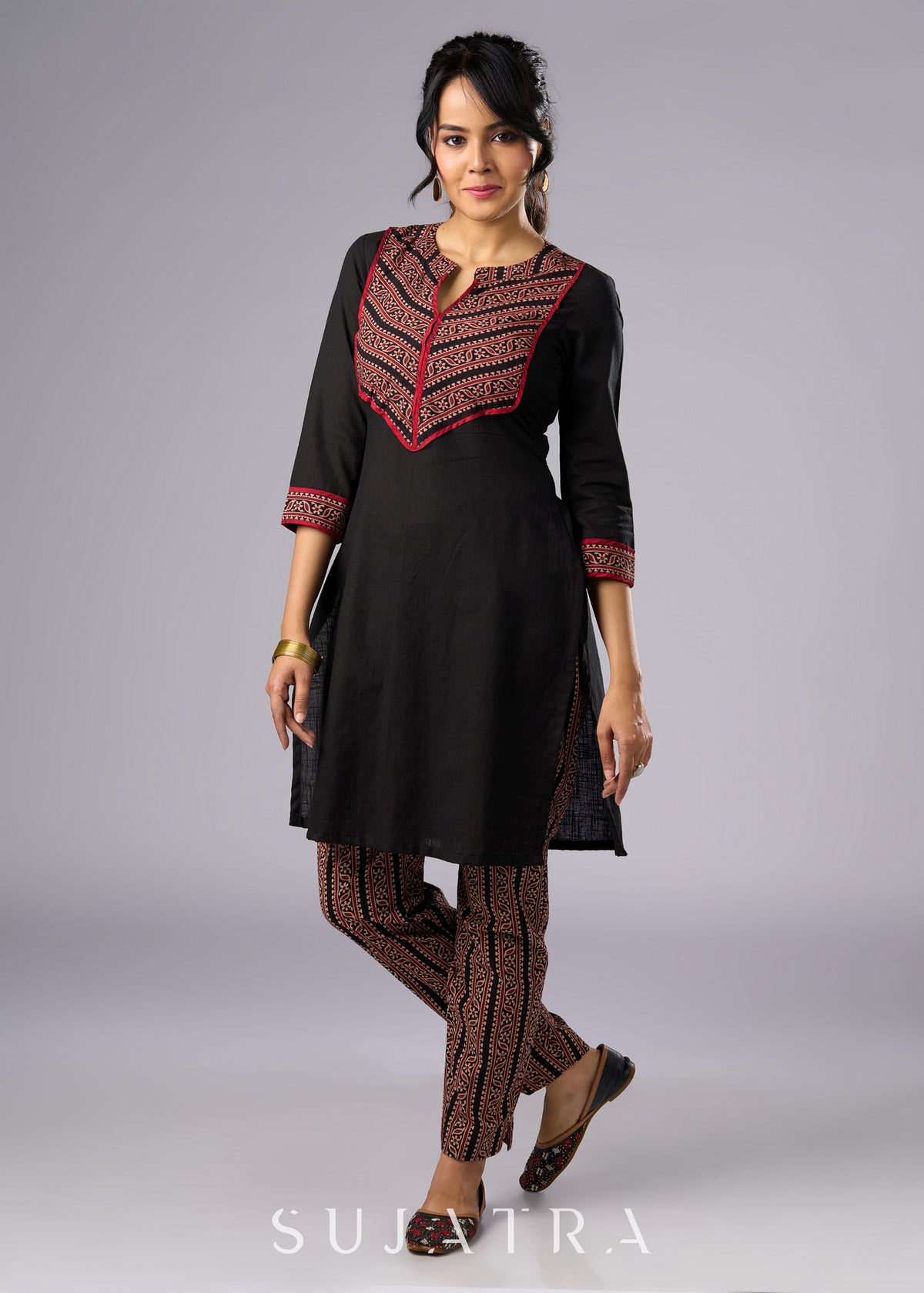 Cotton Ajrakh Black Pant
